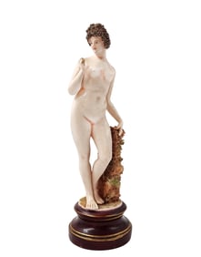 Standing Nude Lady, A Late 19 C. Hand Painted Porcelain Figurine, Signed