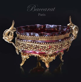 19th C. French Baccarat Ruby Crystal Bronze Centerpiece