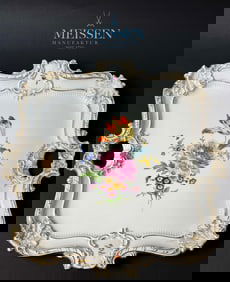 A German Meissen Hand- Painted Porcelain Platter / Serve ware, Signed