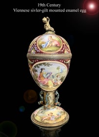 19th C. Austrian Viennese Enamel Silver egg/Lidded Box