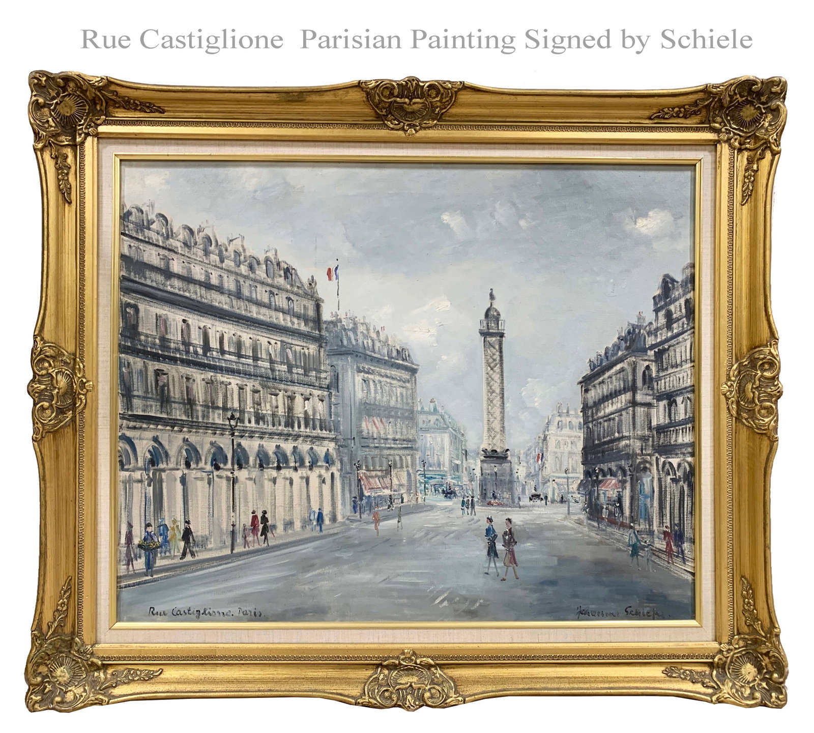 Parisian Rue Castiglione, An Oil On Canvas Painting Signed By Schiele: Parisian Rue Castiglione, An Oil On Canvas Painting Signed By Schiele. 30.5" x 36.5"