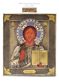 19th C. Russian Faberge Style Enameled Icon