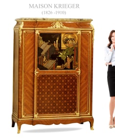 19th C. French Maison Krieger Chinoiserie Mounted Parquetry Side Cabinet