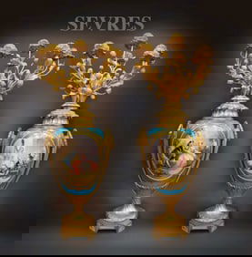 A Very Impressive Pair Of 19th Century French Sevres & Gilt Bronze Candelabras