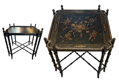 An Antique Black Regency Wooden Hand Painted Tray Top Coffee Table