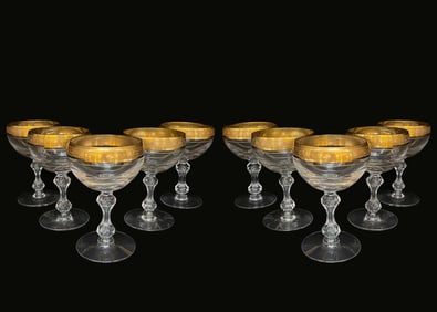 A Set Of Ten Westchester By Tiffin-Franciscan Gold Encrusted Band Crystal Wine Glasses