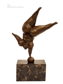 Nude Acrobat, A MILO Signed Modern Art Abstract Bronze Figurine On Marble Base