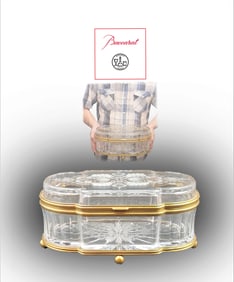 19th C. French Baccarat Crystal Glass Bronze Vanity Box