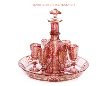 19th Century Moser Glass Crystal Liquor Set (8 Pieces)