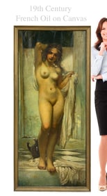 Orientalist Hammam Bather, A 19th C. French Oil On Canvas Painting