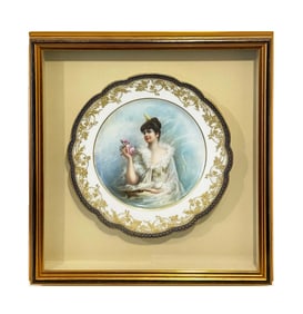 19th C. Hand Painted Porcelain Framed Decorative Wall Plate