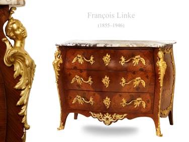 19th C. French Francois Linke Figural Gilt Bronze Mounted Commode Cabinet