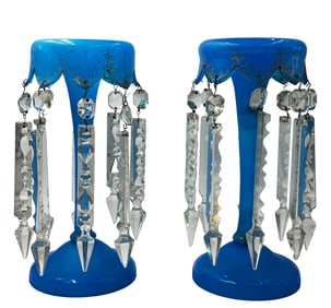 A Pair Of Blue Opaline Crystal Luster