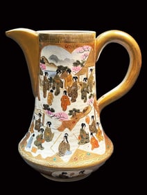 19th C. Japanese Satsuma Porcelain Pitcher, Hallmarked