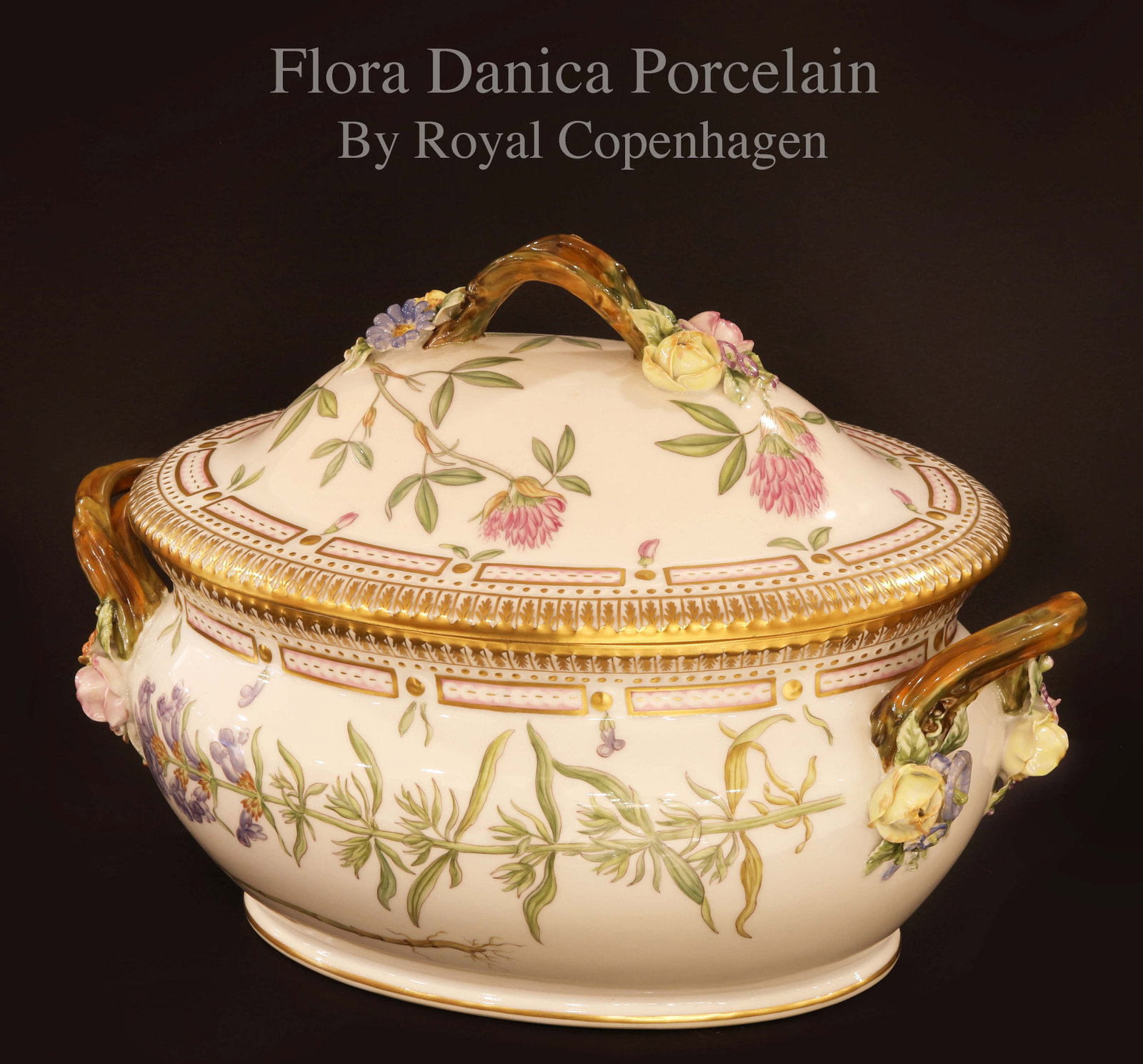 A Royal Copenhagen Flora Danica Porcelain Lidded Soup Tureen/Bowl: A Royal Copenhagen Flora Danica Porcelain Lidded Soup Tureen/Bowl, Hallmarked. H 8.5" X 12" X 7.5"