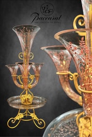 A Large 19th C. French Baccarat Soliflore Enameled Crystal & Bronze Centerpiece