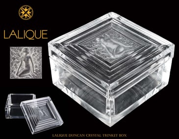 DUNCAN, A LALIQUE Clear & Frosted Crystal Trinket Lidded Box, Signed