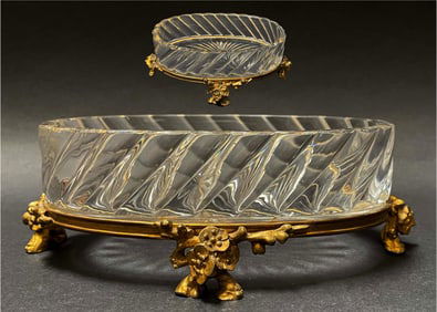 19th C. French Baccarat Crystal Bronze Oval Centerpiece