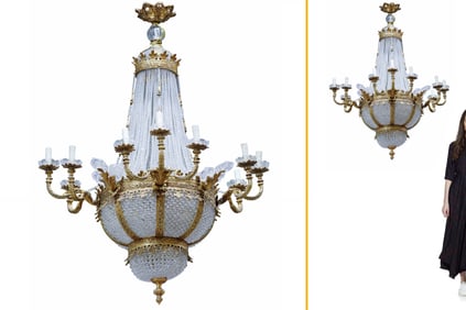 A Very Large Bronze & Crystal Chandelier