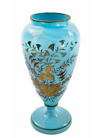 An Impressive 19th C. French Baccarat Hand Painted Opaline Glass Vase