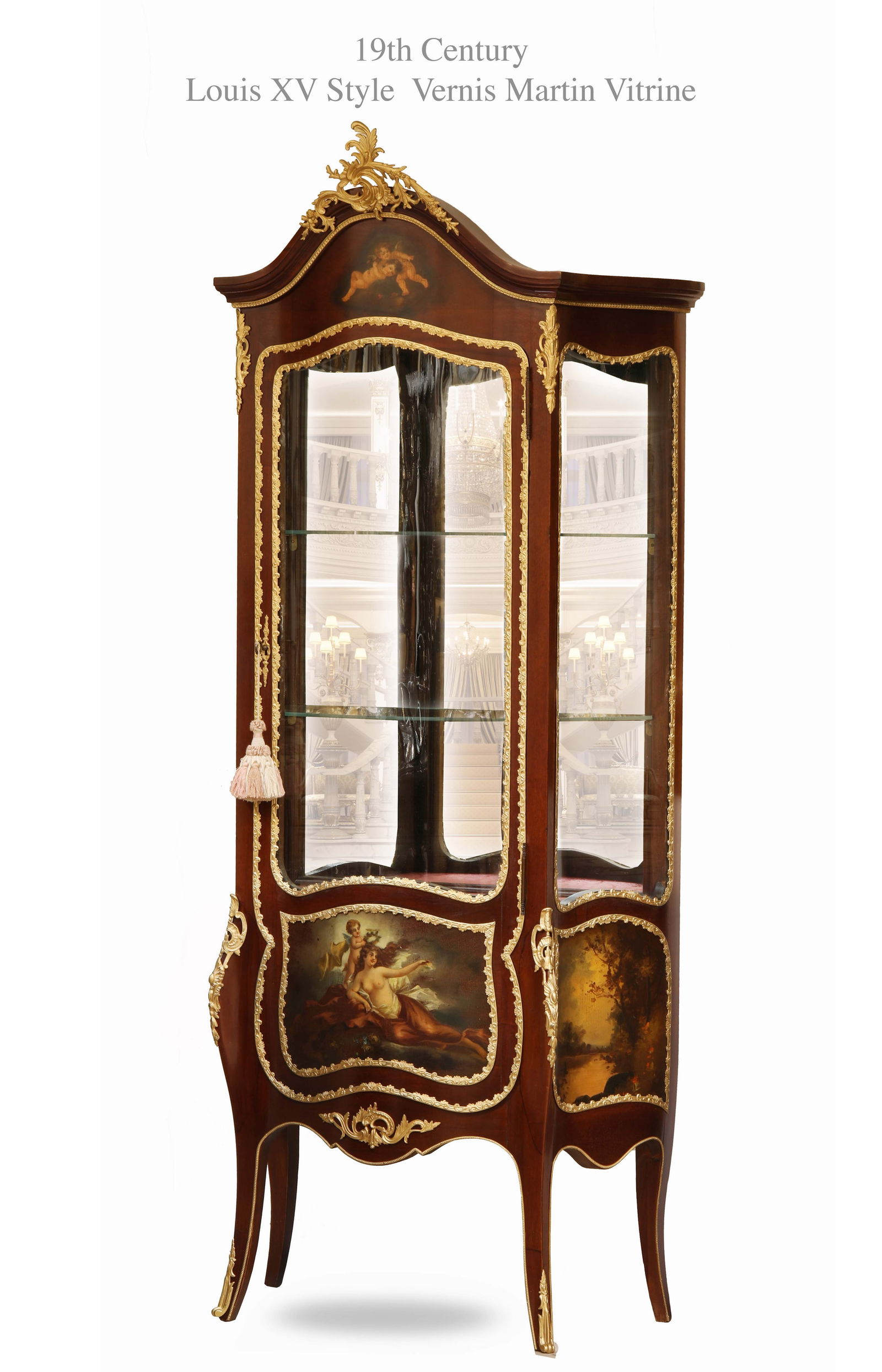 19th C. Louis XV Style Bronze Mounted Hand Painted Vernis Martin Vitrine Cabinet (1 of 1)