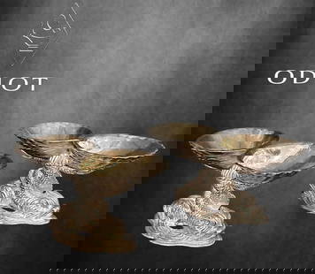 Rare Pair Of 19th C. ODIOT Silver-Plated Cast Figural Salt Cellars: Rare Pair Of 19th C. French ODIOT Silver-Plated Cast Figural Salt Cellars. W 5.1" x H 2.5"
