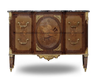 19th C. French Bronze Mounted Transitional Marquetry Commode/Cabinet