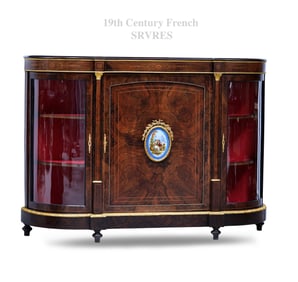 19th C. Kingwood Sideboard Sevres Plaque Bonze Cabinet
