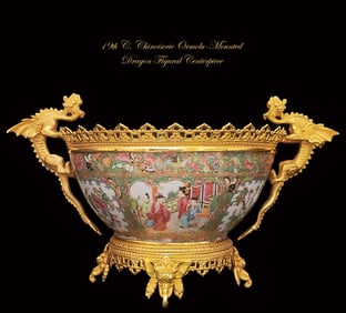 19th C. French Chinoiserie Style Hand Painted Ormolu-Mounted Dragon Figural Centerpiece