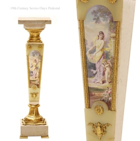 19th C. French Sevres Plaque Bronze Mounted Onyx Pedestal