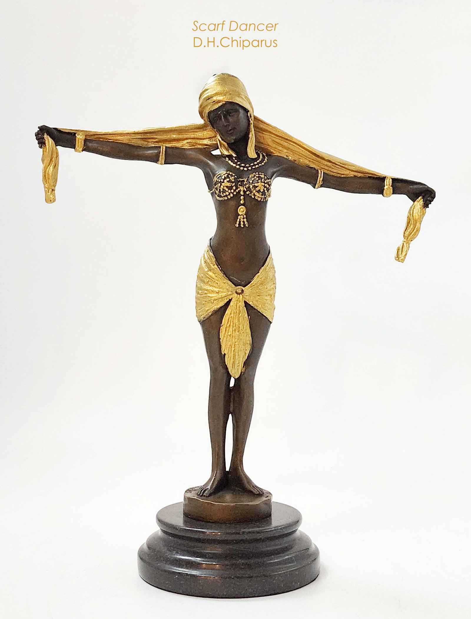 A Post D.H, Chiparus Scarf Dancer, Patinated Bronze Figurine, Signed (1 of 7)