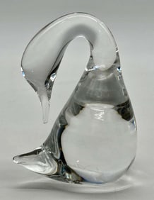 A French Daum Art Glass Crystal Swan Figural Paperweight, Signed