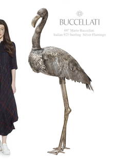 A Monumental Italian Mario Buccellati 925 Sterling Silver Flamingo: A Monumental Italian Mario Buccellati 925 Sterling Silver Flamingo. H 69"