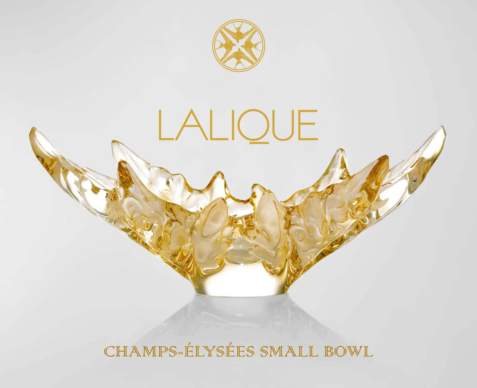 A BRAND NEW FRENCH LALIQUE CHAMPS-ELYSEES GOLD LUSTER CRYSTAL SMALL BOWL, BOXED (1 of 7)