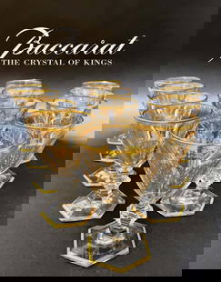 A Set Of Twelve Fine French Baccarat Crystal Empire Glasses, Hallmarked: A Set Of Twelve Fine French Baccarat Crystal Empire Glasses, Hallmarked. 4" D x 6.5" H