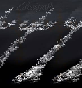 A Fine Pair Of 19th Century French Christofle Figural Silver-plated 6 Branches Candelabras: A Fine Pair Of 19th Century French Christofle Figural Silver-plated 6 Branches Candelabras. H 26.5" x D 14.5"
