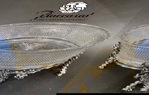 A Fine Quality Of Baccarat Crystal Silver-Plated Bronze Centerpiece, Hallmarked: A Fine Quality Of French Baccarat Crystal Silver-Plated Bronze Centerpiece, Signed. 15" x 10" x 5" H