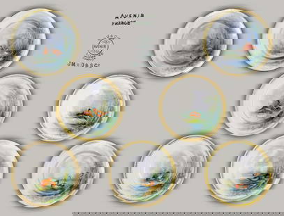 A Set Of Seven French Limoges Avenir Hand Painted Porcelain Plates, Hallmarked: A Set Of Seven French Limoges Avenir Hand Painted Porcelain Plates, Signed. D 10"