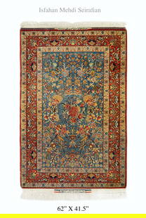 An Exquisite Iran Persian Isfahan Authentic Signed Mehdi Seirafian Rug: An Exquisite Iran Persian Isfahan Authentic Signed Mehdi Seirafian Rug, 62" x 41.5"
