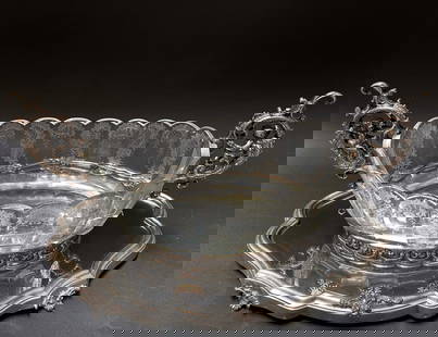 19th C. German Figural 800 Silver & Baccarat Crystal Centerpiece On Plateau: 19th C. German Figural 800 Silver & Baccarat Crystal Centerpiece On Plateau. Cent: 18" x 9" H, Tray: 18" X 7" x2" H