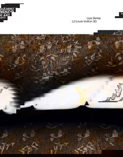 A Giuliano Bekor Fine Art Photography, Lips L2 Louis Vuitton 3D: Title of artwork: Lips L2 Louis Vuitton 3D, Year 2018, Print size 36 Inches diameter trim bleed, Artwork finished size 36 Inches diameter trim bleed, Limited edition 3 of 8, Artist proof 2. Medium: Th