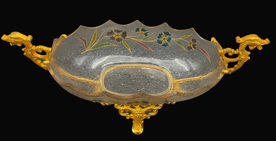 19th C. French Baccarat Crystal Bronze Figural Centerpiece