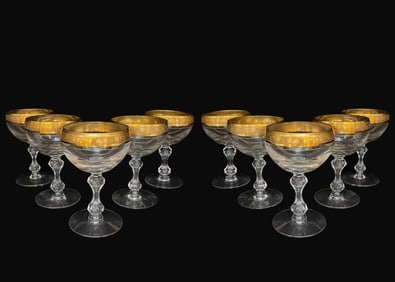 A Set Of Ten Westchester By Tiffin-Franciscan Gold Encrusted Band Crystal Wine Glasses