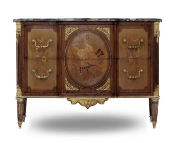 19th C. French Bronze Mounted Transitional Marquetry Commode/Cabinet