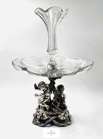 A Large 19th C. French Christofle Silver-Plated Baccarat Crystal Figural Centerpiece