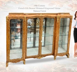 19th C. French Gilt Bronze Kingwood Vitrine Cabinet, Attributed Maison Forest