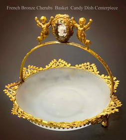 A French Cherubs Figural Bronze Centerpiece/Candy Dish Basket