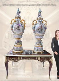 A Pair Of Monumental Meissen Style Hand Painted Porcelain Figural Vases
