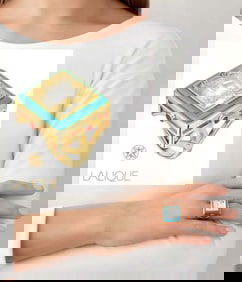 A LALIQUE Clear Crystal Turquoise Lacquer Vermeil Arethuse Ring, Boxed