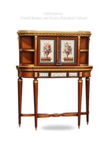 19th C. French Sevres Hand Painted Porcelain Plaques & Bronze Mounted Cabinet